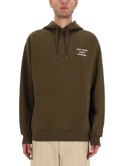 Drôle De Monsieur Olive Green Slogan Relaxed Sweatshirt In Multi