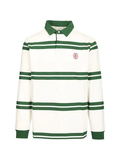Drôle De Monsieur D Mirror Horizontal Striped Long-sleeve Cotton Polo Shirt In Green