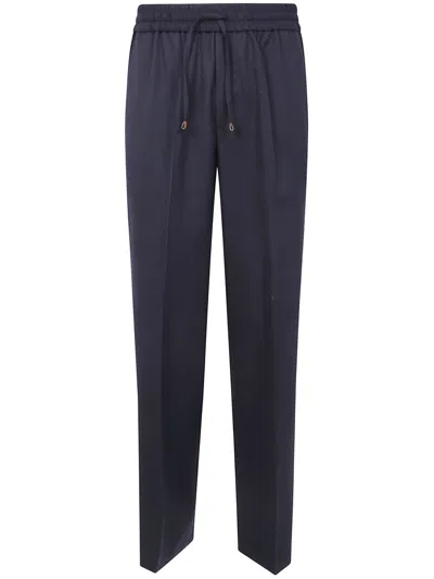 Drôle De Monsieur Elastic Waist Pants Straight Leg Pockets In Blue