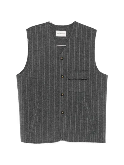Drôle De Monsieur Pinstripe-pattern Sleeveless Vest In Gray