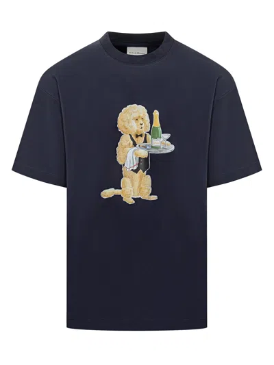 Drôle De Monsieur Drole De Monsieur Playful Dog Waiter T-shirt In Navy