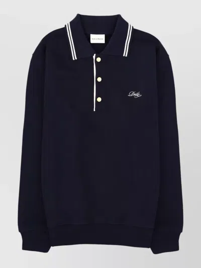 Drôle De Monsieur Polo Knit Sweatshirt Long Sleeves Ribbed Trim In Blue