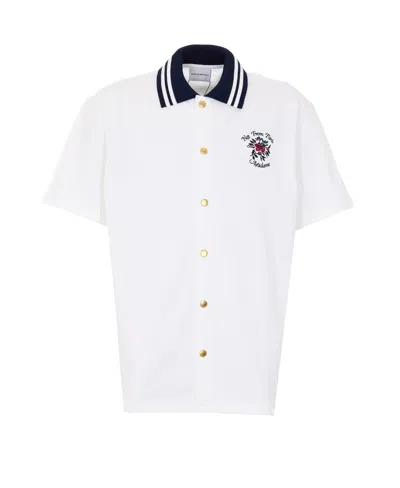 Drôle De Monsieur Polo Pique Slogan Rose Shirt In White