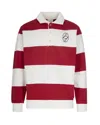 Drôle De Monsieur Striped Long Sleeve Polo Shirt With Embroidery In Red