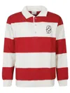 Drôle De Monsieur Striped Long Sleeve Polo Shirt With Embroidery In Red