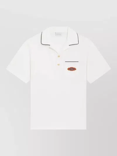 Drôle De Monsieur Polo Shirt Chest Pocket Contrast Piping Patch In White