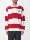 Drôle De Monsieur Striped Long Sleeve Polo Shirt With Embroidery In Red