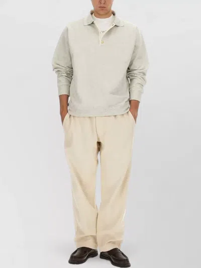 Drôle De Monsieur Polo Sweatshirt Knit Ribbed Collar Cuffs Hem In White