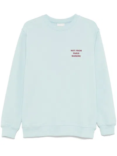 Drôle De Monsieur Powder Blue Sweatshirt With Logo Embellishment In Light Blue