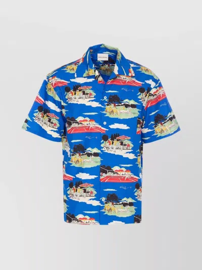 Drôle De Monsieur Printed Graphic Button-down Collar Shirt In Blue