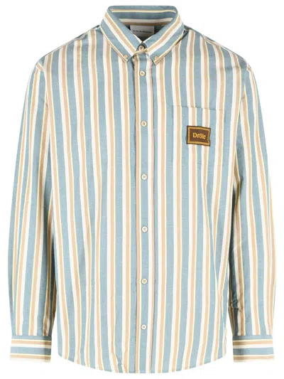 Drôle De Monsieur Drole De Monsieur 'rayée' Teal Cotton Shirt In Multi