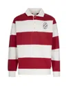 Drôle De Monsieur Striped Long Sleeve Polo Shirt With Embroidery In Red