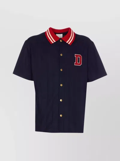 Drôle De Monsieur Regular And Striped Collar Short Sleeves Patch Logo In Navy