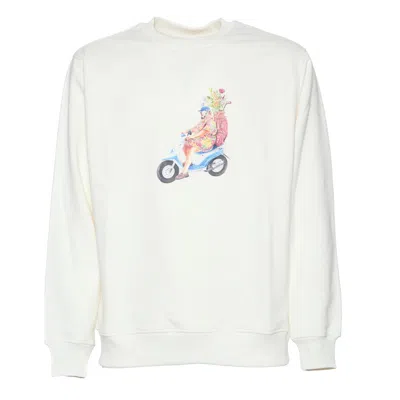 Drôle De Monsieur Relaxed Fit Short Sleeve Sweatshirt With Playful Print In White