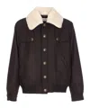Drôle De Monsieur Long Sleeve Jacket With Faux Fur Collar In Brown
