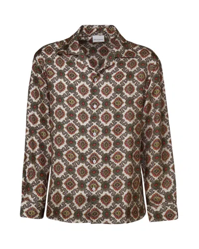 Drôle De Monsieur 'la Chemise Renzo' Beige Bowling Shirt With Cuban Collar And All-over Renzo Motif