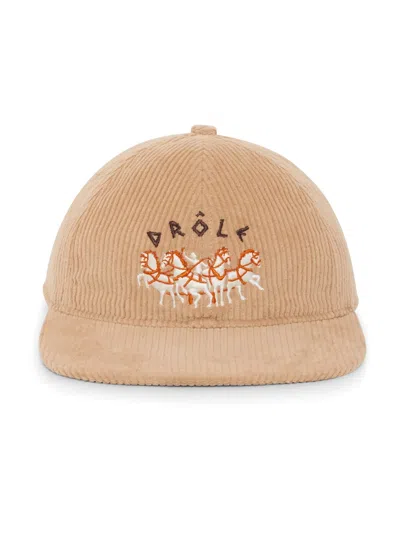 Drôle De Monsieur Drole De Monsieur Ribbed Cotton Baseball Cap With Horse Front Embroidery And Eyelet Detail In Neutral