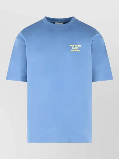 Drôle De Monsieur Ribbed Cotton Slogan T-shirt In Blue