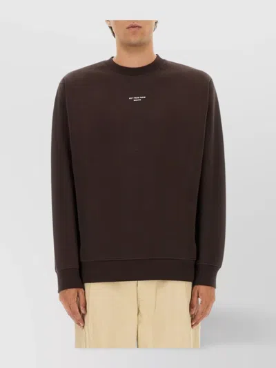 Drôle De Monsieur Ribbed Cuff Knit Sweater With Hem Detail In Brown