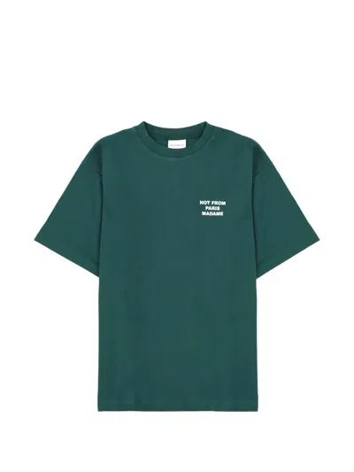 Drôle De Monsieur Cotton T-shirt With Logo Print And Dropped Shoulders In Green