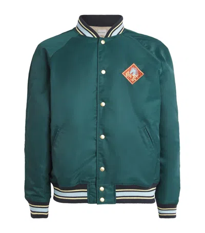 Drôle De Monsieur Satin Bomber Jacket In Green