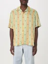 Drôle De Monsieur 'la Chemise Bijoux' Multicolor Bowling Shirt With Cuban Collar And All-over Striped Motif In Grün
