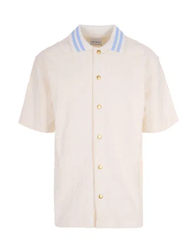 Drôle De Monsieur Short-sleeved Shirt With Monogram Pattern And Contrasting Collar In White