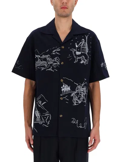 Drôle De Monsieur Embroidered Buttoned Shirt In Blue