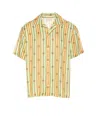 Drôle De Monsieur 'la Chemise Bijoux' Multicolor Bowling Shirt With Cuban Collar And All-over Striped Motif In Green