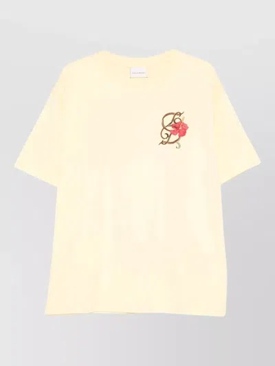 Drôle De Monsieur Short Sleeve T Shirt Round Neck Embroidery In Yellow