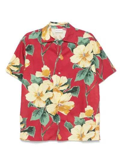 Drôle De Monsieur Short-sleeved Floral Print Shirt With Button-up Front In Pink