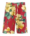 Drôle De Monsieur Elasticized Waist Floral Print Shorts With Lateral Pockets In Red