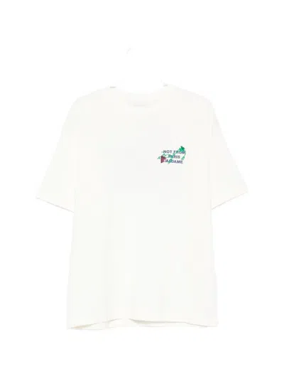Drôle De Monsieur Slogan Print Cotton T-shirt With Dropped Shoulders In White