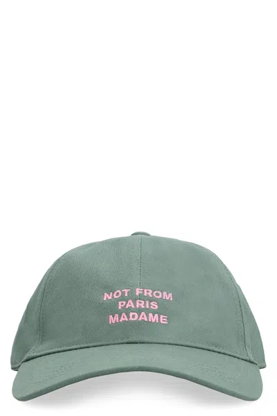 Drôle De Monsieur Slogan Baseball Cap In Green