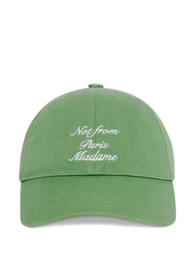 Drôle De Monsieur Slogan Calligraphy-embroidery Cap In Green