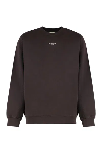 Drôle De Monsieur Slogan Classic Crewneck Sweatshirt In Cotton In Brown