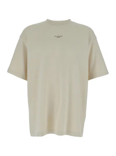 Drôle De Monsieur Slogan Classique Beige Classic T-shirt With Logo Print In Cotton Blend Man