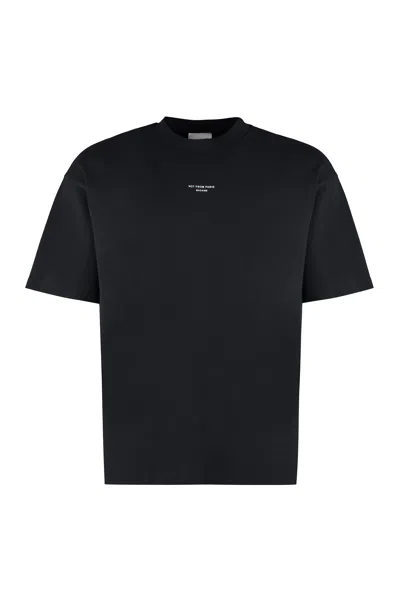 Drôle De Monsieur Slogan Classique Cotton Crew-neck T-shirt In Black