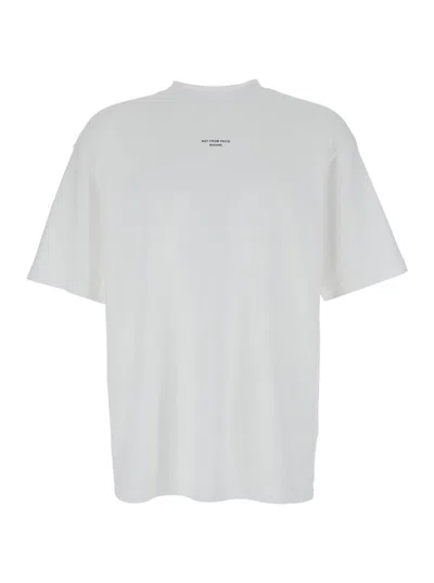 Drôle De Monsieur Slogan Classique White Classic T-shirt With Logo Print In Cotton Blend Man