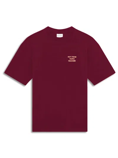 Drôle De Monsieur Slogan Crew Neck T-shirt In Cotton In Burgundy