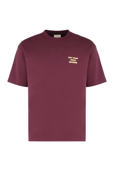 Drôle De Monsieur Slogan Crew Neck T-shirt In Cotton In Red