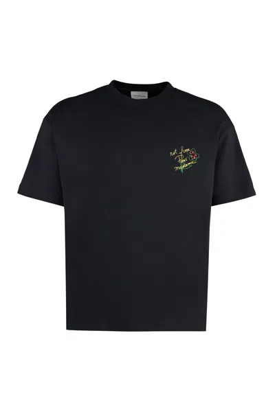 Drôle De Monsieur Slogan Esquisse Cotton Crew-neck T-shirt In Black