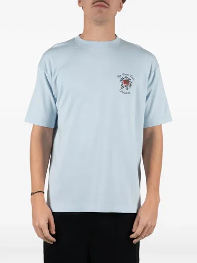 Drôle De Monsieur Slogan Flower-print T-shirt In Blue