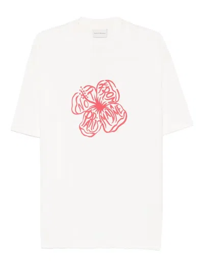 Drôle De Monsieur Slogan Hibiscus T-shirt In White