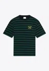 Drôle De Monsieur Slogan Print Striped T-shirt In Green
