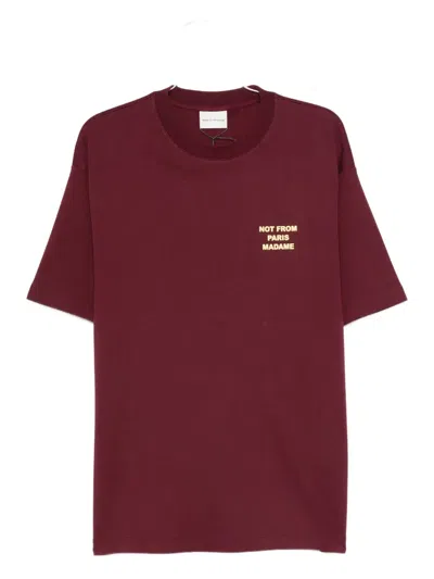 Drôle De Monsieur Slogan Crew Neck T-shirt In Cotton In Burgundy