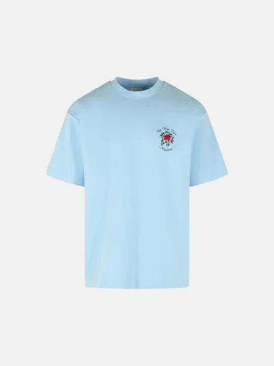 Drôle De Monsieur 'slogan Rose' Light Blue Cotton T-shirt