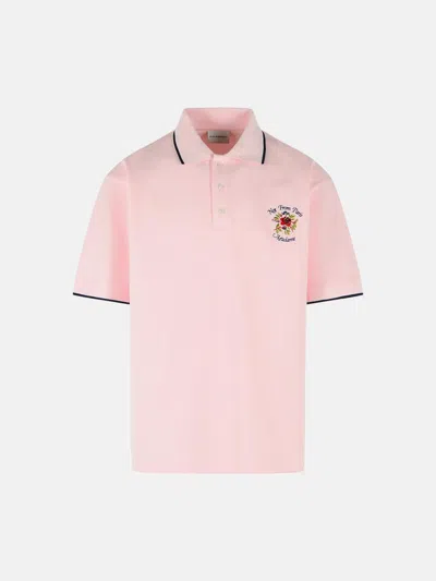 DRÔLE DE MONSIEUR 'SLOGAN ROSE' PINK COTTON POLO SHIRT