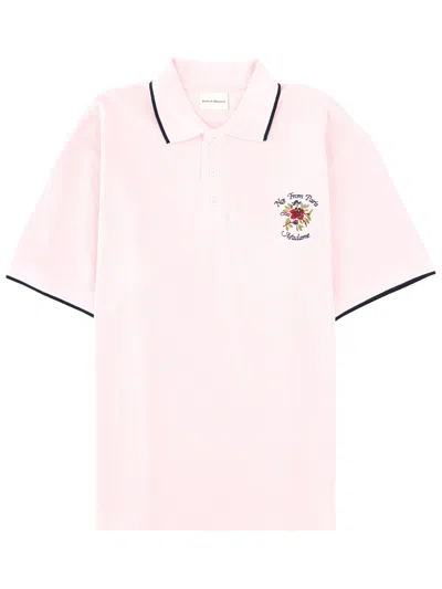 Drôle De Monsieur Polo Shirt Slogan Rose Contrast Collar In White