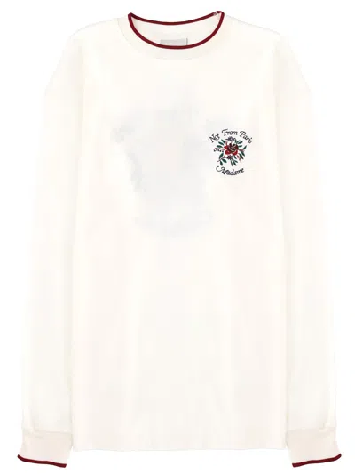Drôle De Monsieur Slogan Rose Embroidered Graphic Ribbed T Shirt In White